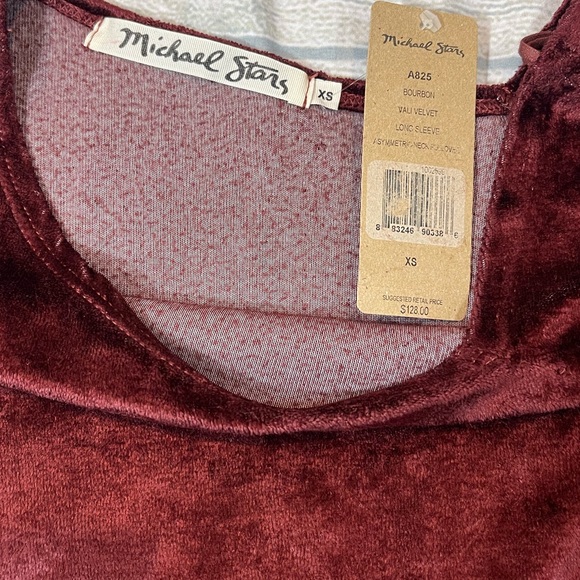 Anthropologie Michael Stars Red Vali Velvet Pullover Top Long Sleeve  XS New! - Picture 6 of 16